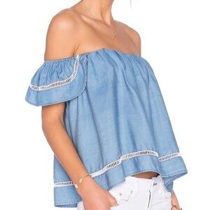 Lovers + Friends Life’s A Beach Top in Ocean Blue Chambray Sz S